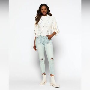 Size 0 PISTOLA Arielle Skinny Paint Splatter Distressed Frayed Hem Jean - indigo